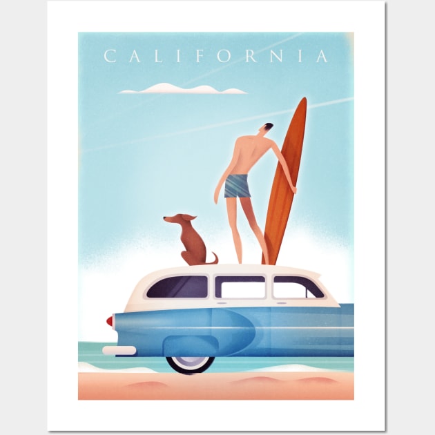 Vintage Travel California Surfing Wall Art by WickIllustration